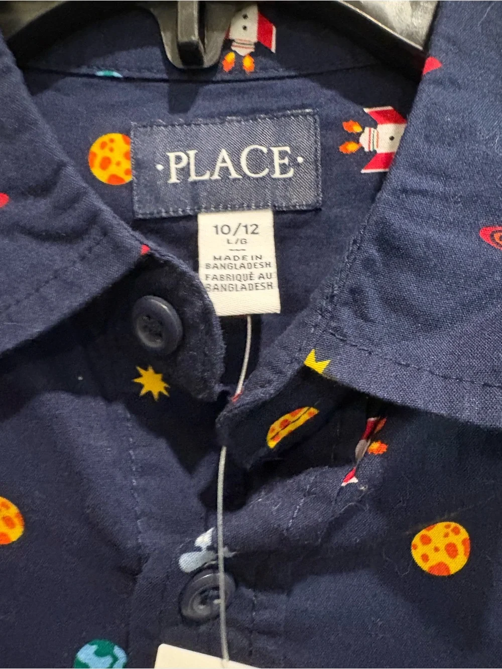 The Children's Place Navy Space Print Button-Down Shirt boys 10-12